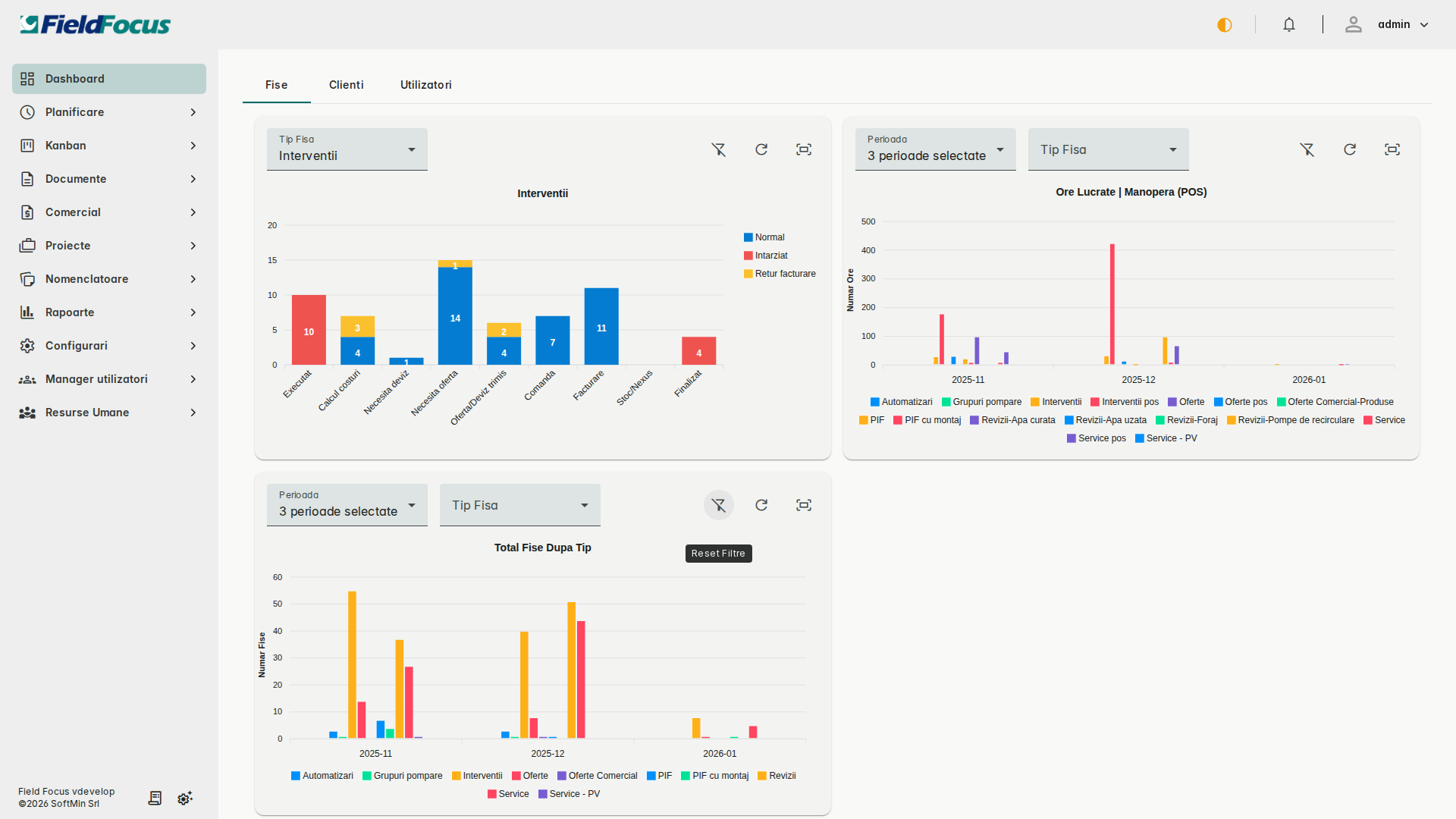 Tabloul de bord - meniul lateral