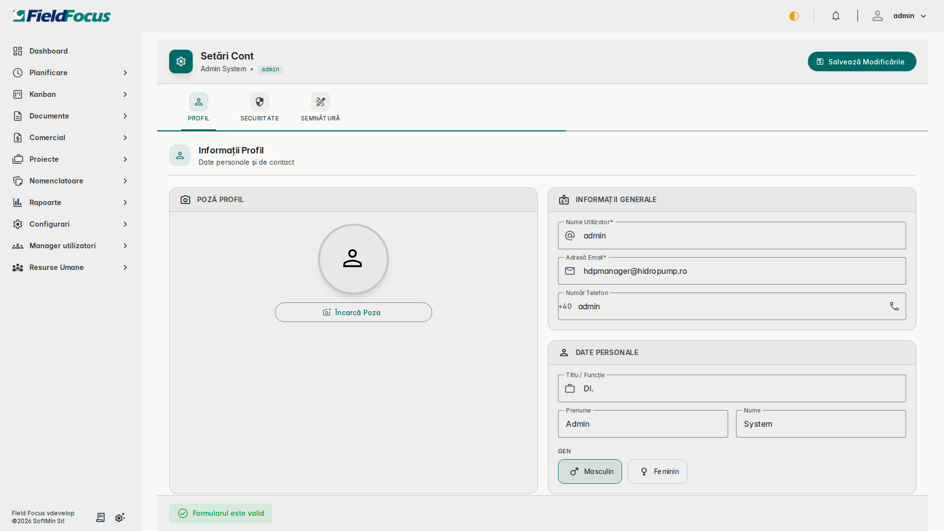 Setări cont personal